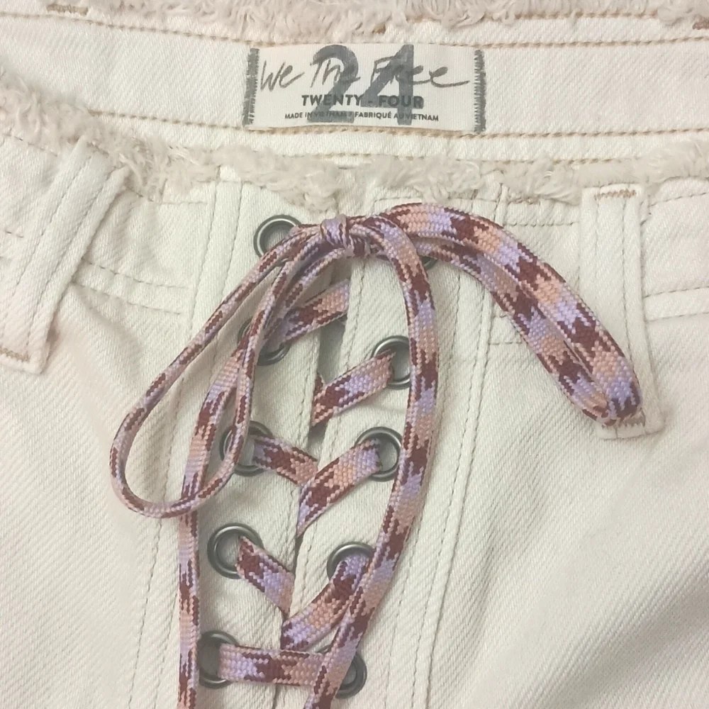 Free People Oversized Becket Lace-Up CutOff Denim Shorts in Salty